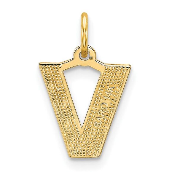 14k Yellow Gold, Julia Collection, Small Satin Block Initial V Pendant